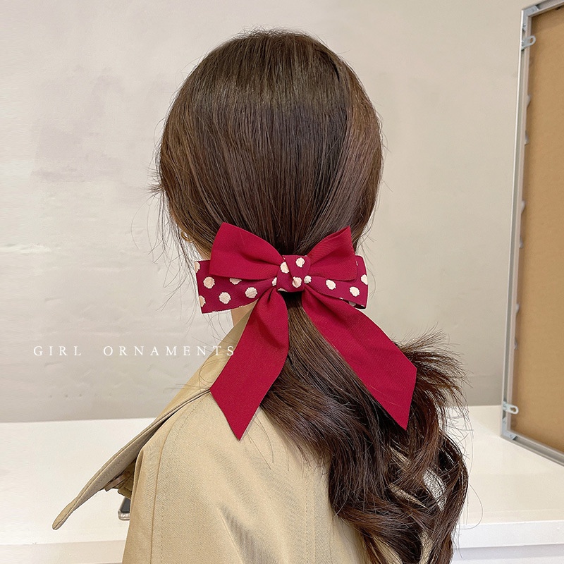 Kẹp buộc nơ đỏ chấm bi dịp Noel - Tết, cặp tóc nữ đẹp thời trang Filibra phụ kiện tóc CT037