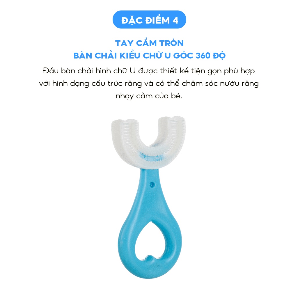 Bàn chải đánh răng chữ U thương hiệu Midkid cho bé từ 2 tuổi, chải xoay 180 độ, massage răng, chất liệu mềm mại, an toàn