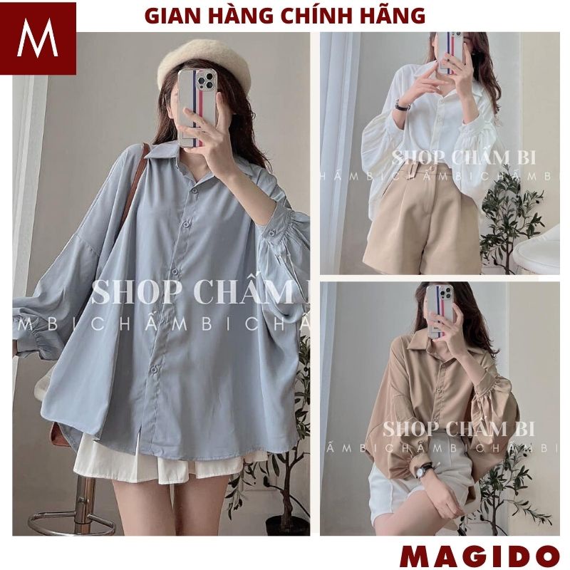 Áo sơ mi tay bồng hàn quốc form rộng dấu quần chất lụa mềm mại đẹp -MAGIDO