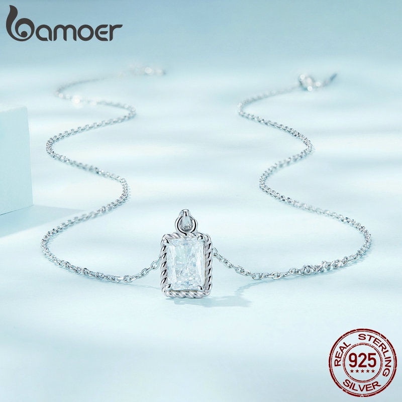 BAMOER Vòng cổ bạc 925 Đính Đá Quý Nhân Tạo Thời Trang