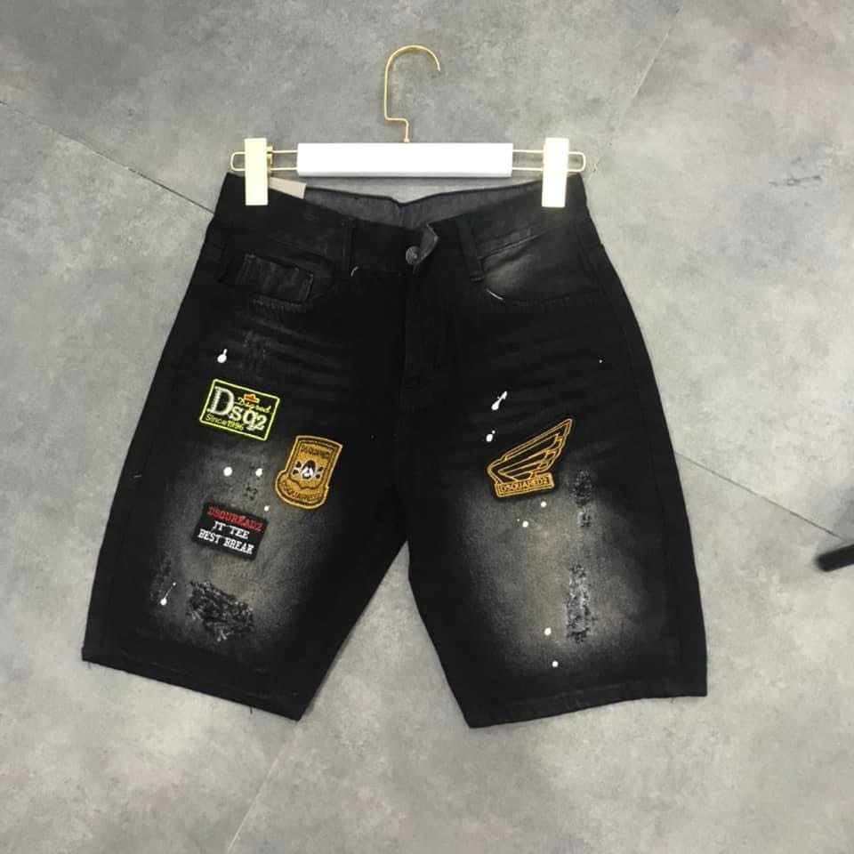 quần short jean nam ĐEN XÁM  thêu logo sang trọng đẹp mẫu hot 2022,vải jean dày mềm kiểu dáng trẻ trung giá rẻ