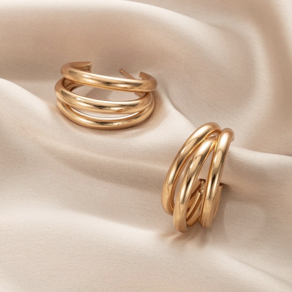 Bông tai/ Hoa tai hợp kim 3 vòng cỡ lớn phong cách Hàn Quốc