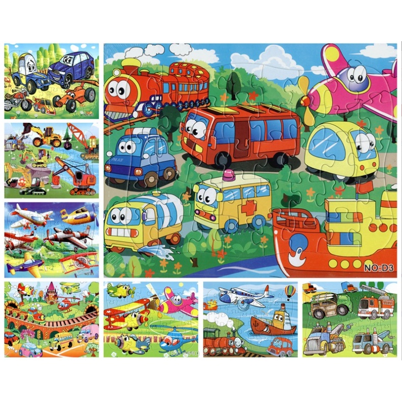 Bảng ghép hình 40 miếng bằng gỗ hình khủng long, chữ số, giao thông và động vật biển cho bé