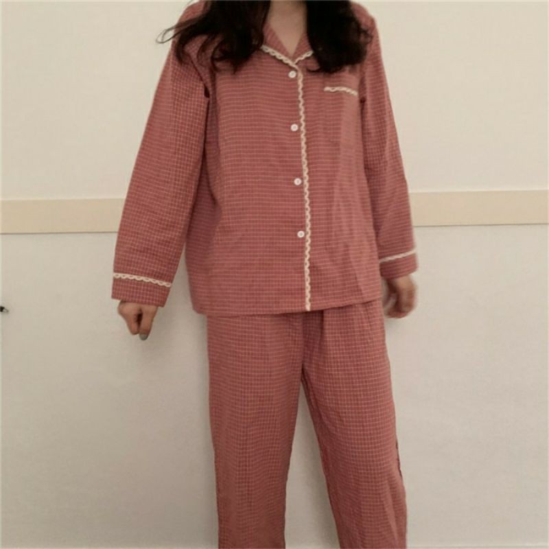 Bộ ngủ / mặc nhà pijama caro dài ulzzang order