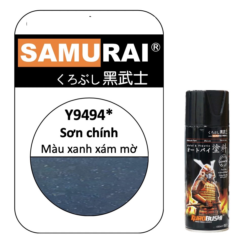 Combo Samurai Y9494 Chai Sơn Xịt Xe Máy Màu Xám Xanh Nhám Mờ  kèm giấy nhám Nhật P800