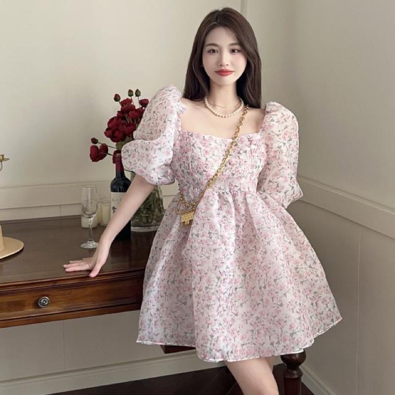 Đầm hoa babydoll tay phồng búp bê xinh xắn ngọt ngào cho bạn nữ