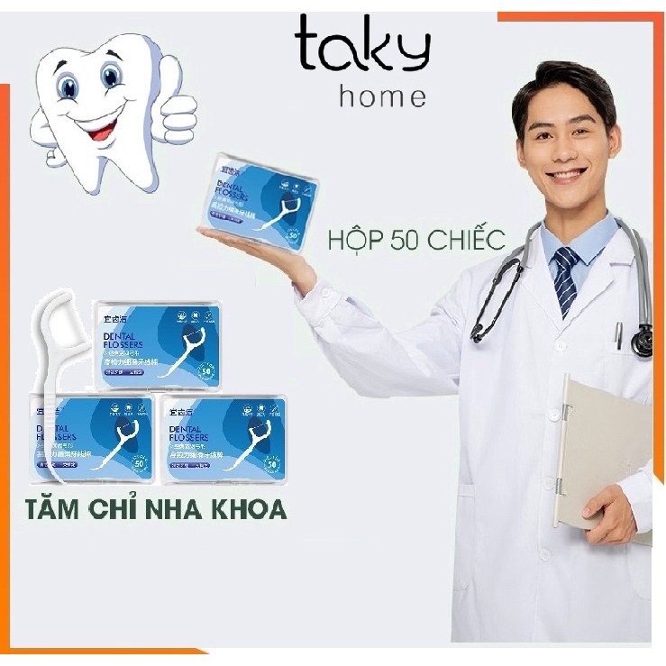 Hộp 50 Tăm Chỉ Nha Khoa Chất Lượng Cao, Vệ sinh Răng Miệng Sạch Sẽ, Răng Chắc Khỏe, An Toàn, Tiện Lợi. TakyHome 7035