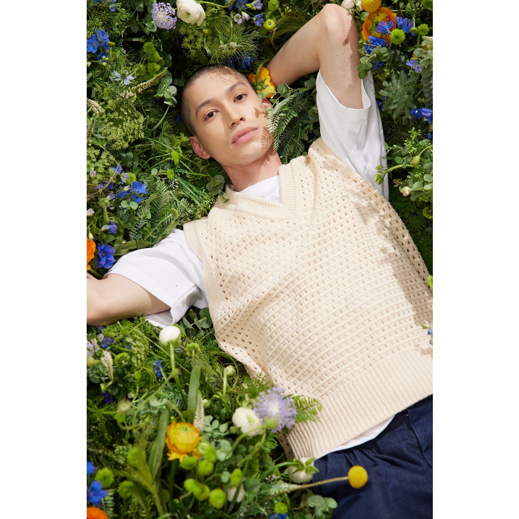 NET V-NECK KNIT VEST  - Áo len ghile cao cấp cổ V màu xanh lá năng động mùa đông