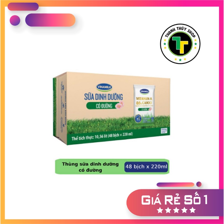 Thùng sữa tươi tiệt trùng Vinamilk có đường date luôn mới loại 220ml x 48 bịch | BigBuy360 - bigbuy360.vn