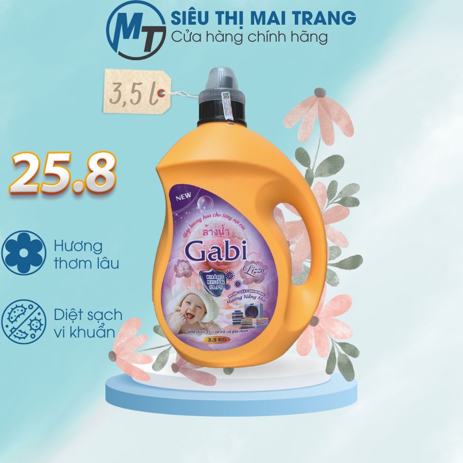 Nước giặt xả Thái Lan Gabi can 3,5 lít, sữa giặt xả đồ lót sinh học, hương nước hoa thơm lâu sạch vết bẩn