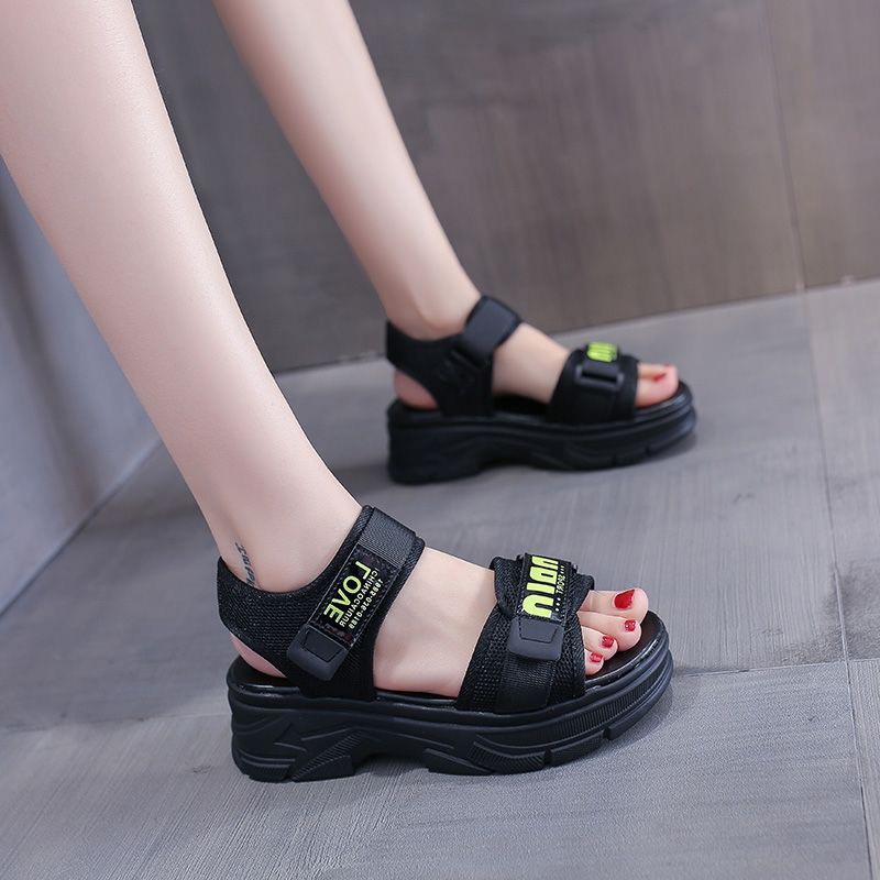 Sandal nữ  VIDEO THẬT độn đế 5 cm quai dán chữ Love