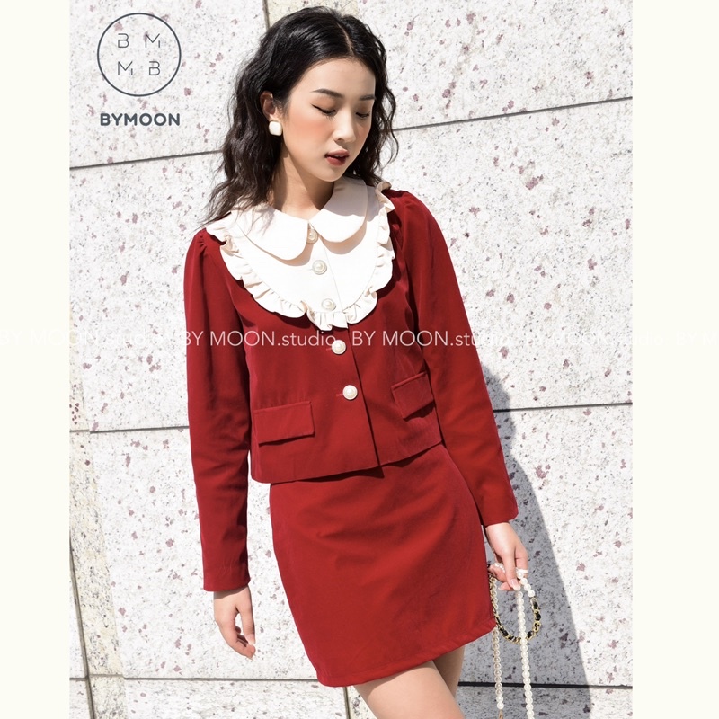 Set Váy Nhung Đỏ kèm quần váy thời trang thiết kế ảnh thật BY MOON S006 | BigBuy360 - bigbuy360.vn