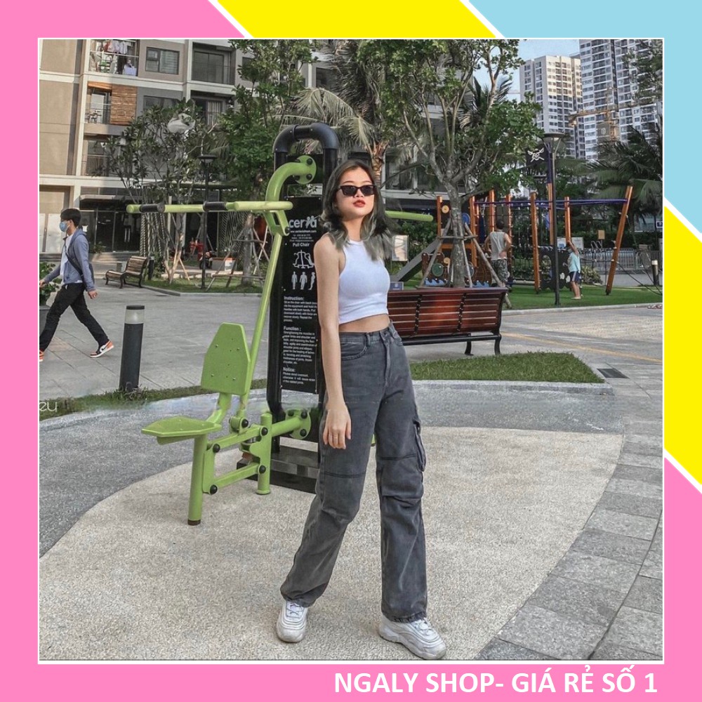 Quần jean ống rộng nữ cạp cao - Quần bò ống đứng lưng cao ống suông cao cấp giá rẻ đẹp xám khói