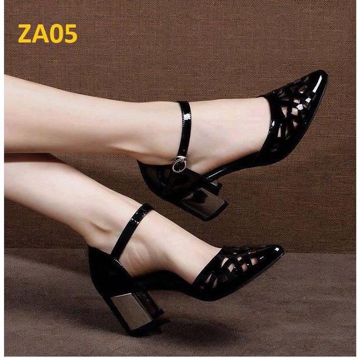 Giày sandal nữ cao gót đế cao 5cm hàng hiệu rosata màu đen za05