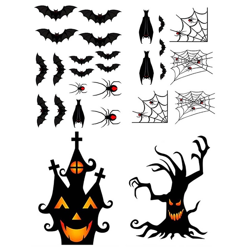 (Meteorite) Hình Dán Tường / Kính Cửa Sổ Tĩnh Điện Họa Tiết Hoạt Hình Ma Dơi Trang Trí Tiệc Halloween