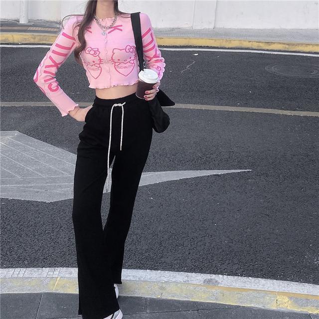 Jiashucheng Áo Sweater Dáng Ôm Ngắn Màu Hồng Phong Cách Hoạt Hình Dễ Thương Thời Trang Mùa Đông Cho Nữ