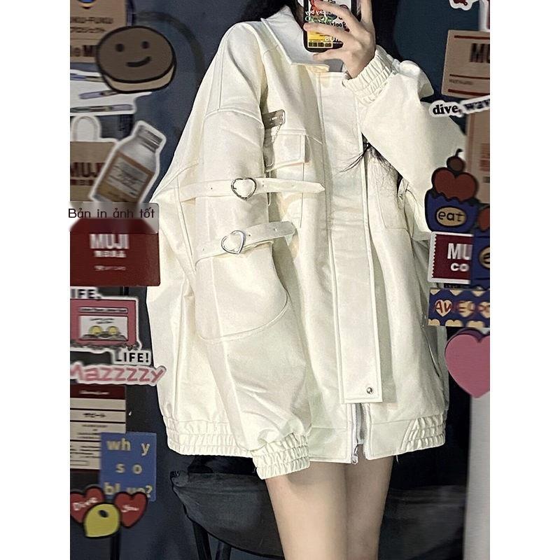 Áo Khoác cardigan Da PU Dáng Rộng Phong Cách Đường Phố Mỹ Thời Trang Mùa Xuân 2022