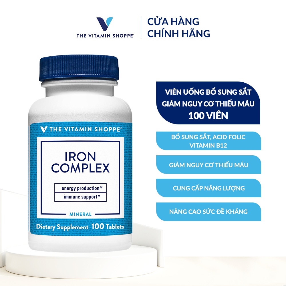 Viên uống bổ sung sắt giảm nguy cơ thiếu máu THE VITAMIN SHOPPE Iron Complex 100 viên