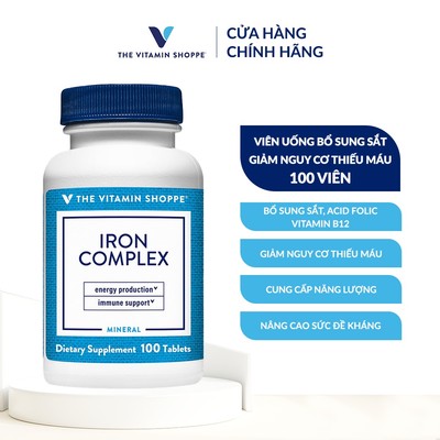Viên uống bổ sung sắt giảm nguy cơ thiếu máu THE VITAMIN SHOPPE Iron Complex 100 viên