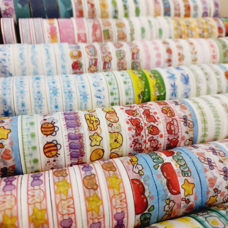 Lốc 10 cuộn washi tape 1cm x 2 mét trang trí nhiều chủ đề