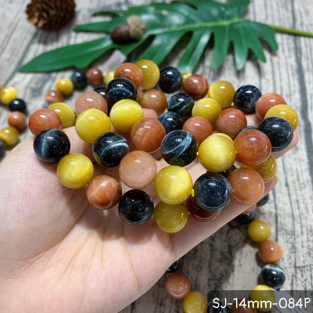 Vòng Tay Mắt Hổ Tam Tài 3 Màu Chủ Đạo Size 10m-14mm