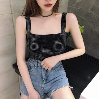 Áo 2 dây nhũ kim tuyến, áo 2 dây len đính đá, video thật 100%