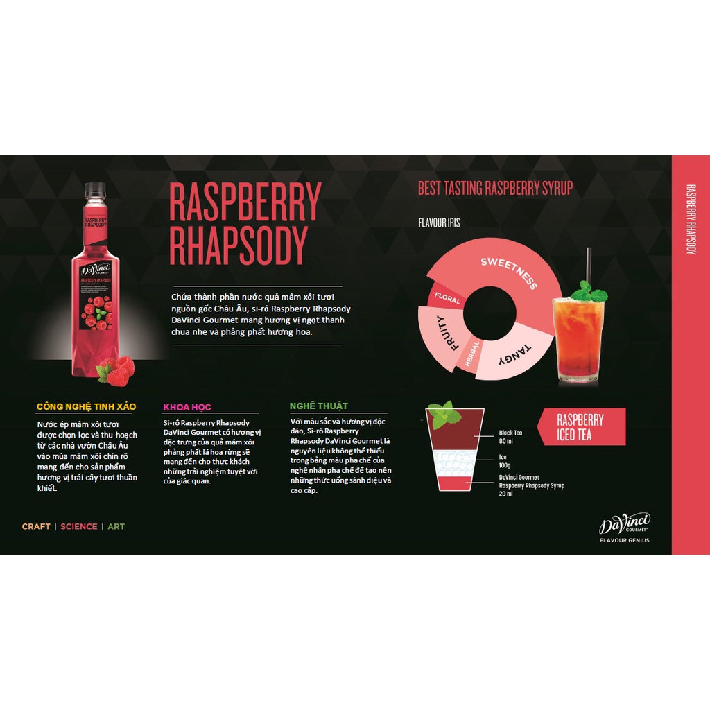 Siro Phúc bồn tử Davinci Gourmet (Raspberry Rhapsody syrup) - chai 750ml  - Hàng chính hãng