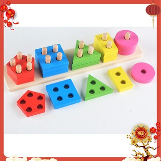 Đồ chơi gỗ Thả Hình Khối Luồn Cọc 5 khối Hàng Loại 1