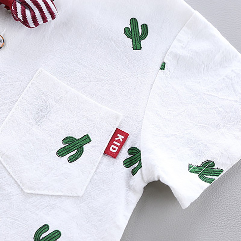Set áo sơ mi tay ngắn in hình cây xương rồng + quần short lưng thun cho bé trai từ 1-4 tuổi