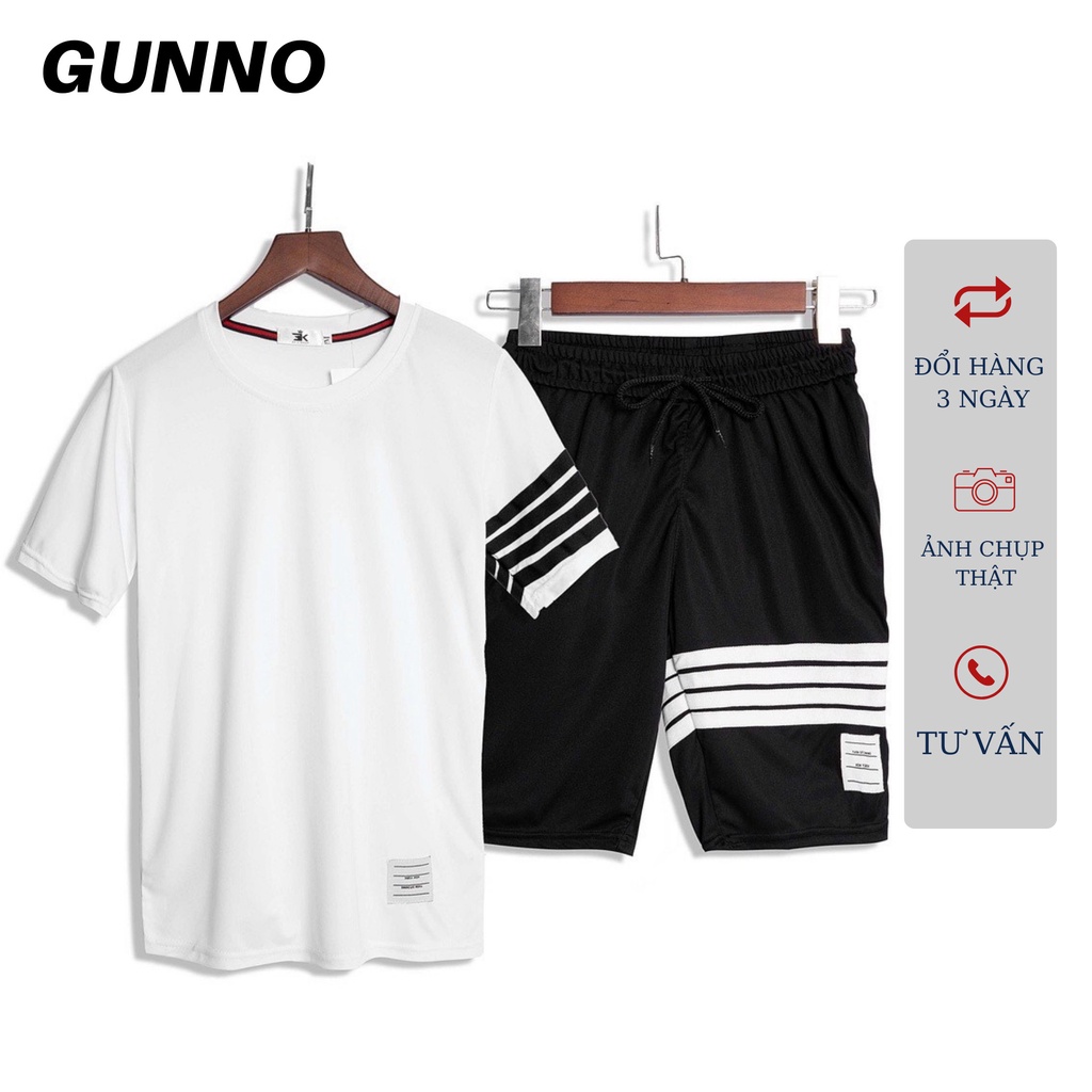 Bộ Thể Thao Nam Thom GUNNO chất thun thể thao thoáng mát thấm hút mồ hôi kẻ vạch