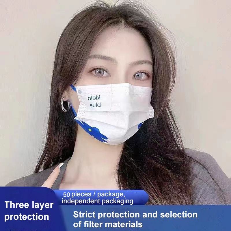 Set 50 / 100 / 200 Khẩu Trang 3 Lớp Màu Xanh Dương Klein Chống Bụi Dùng Một Lần Dành Cho Người Lớn