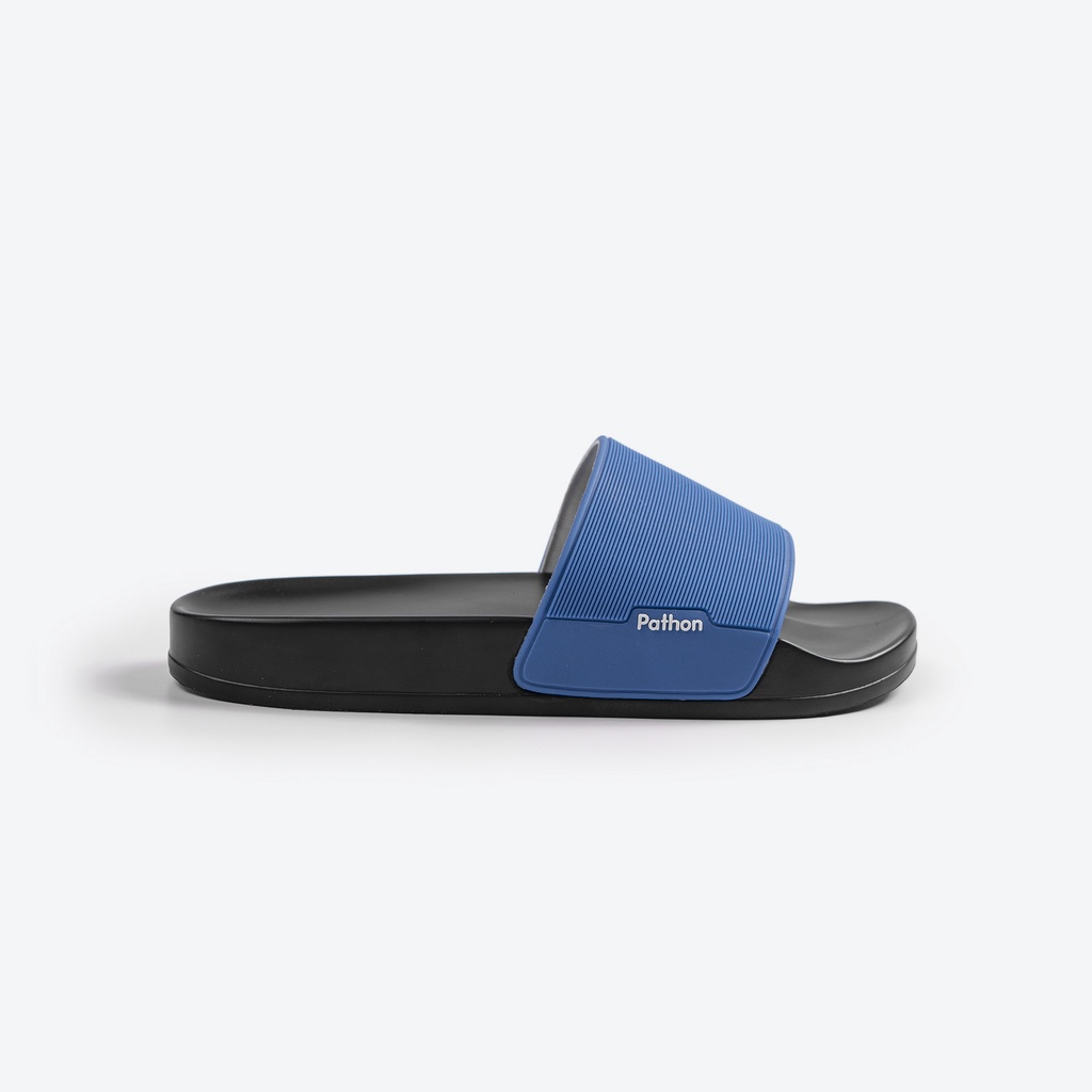 Dép nam nữ quai ngang slipper Pathon quai PVC và đế PU đen quai xanh dương SD25