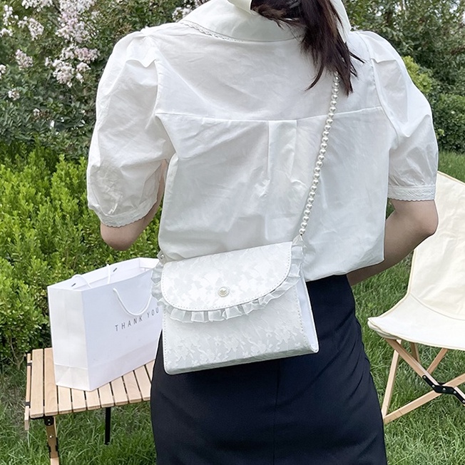Túi xách nữ tiểu thư phong cách thanh lịch phối dây ngọc nhân tạo