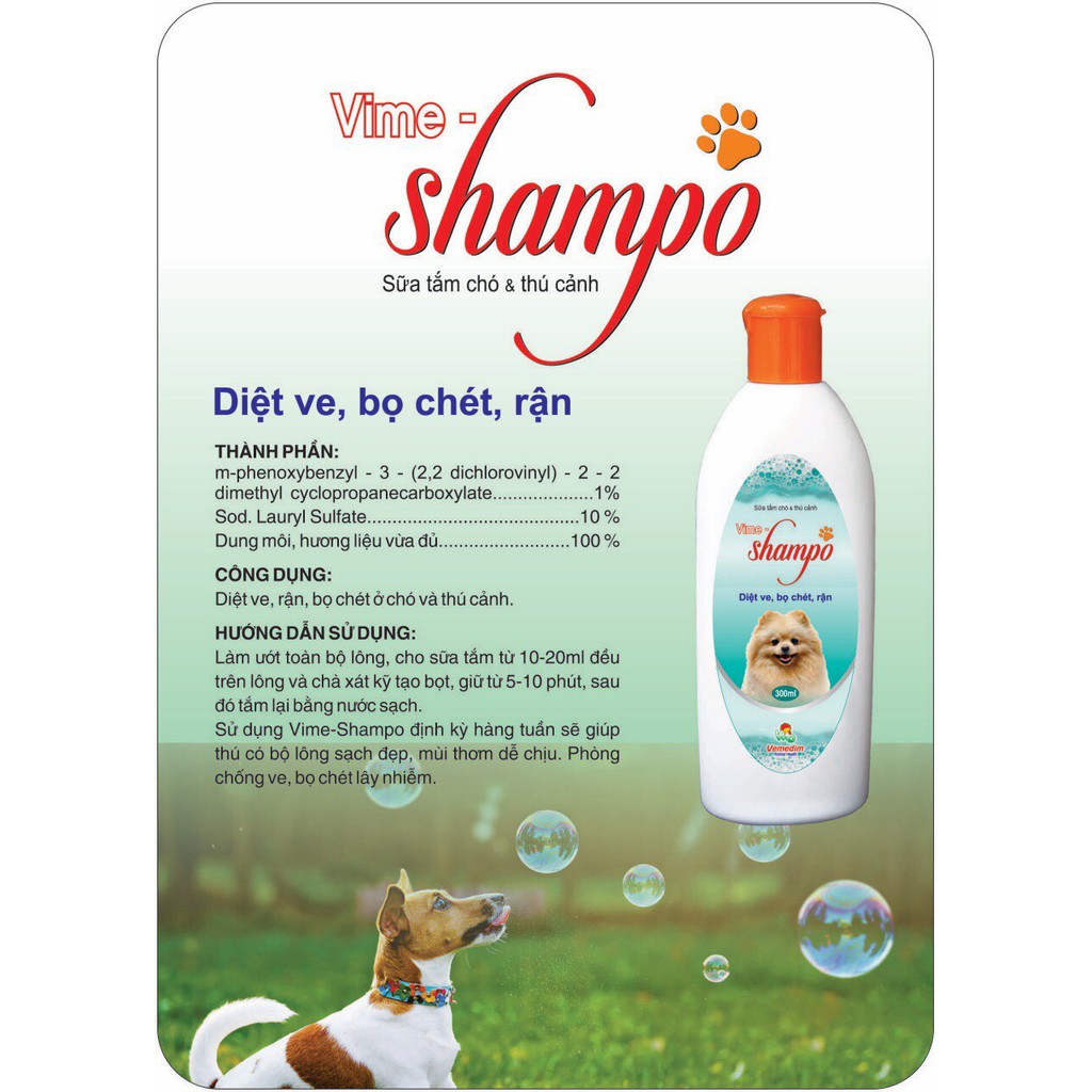 Sữa Tắm Diệt Ve, Rận, Bọ Chét Vime Shampoo 300 ml Nắp Đỏ