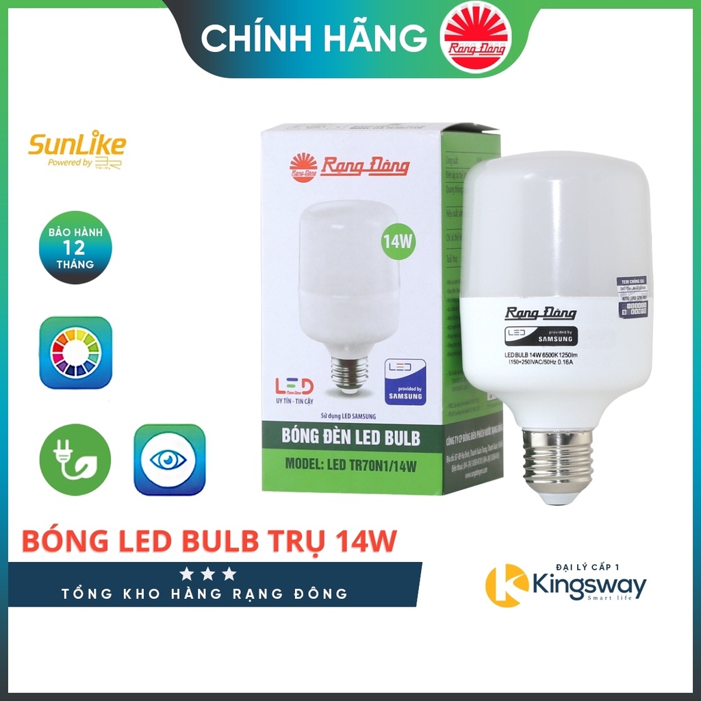 Bóng Đèn LED Rạng Đông, Bóng BULB Trụ Nhôm Nhựa Đui E27, Công Suất 10w- 12w - 14w, Chip Led SS