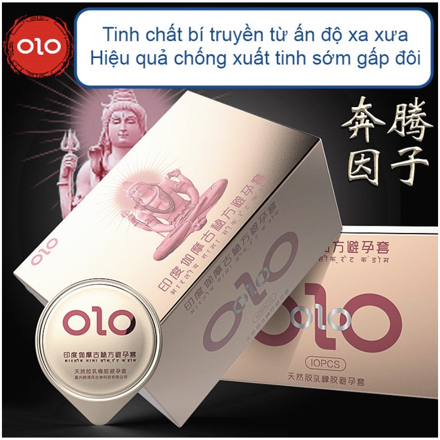 Bao cao su OLO 001 Hồng India Gamma Formula gân gai, nhiều gel, kéo dài thời gian - Hộp 10 bao