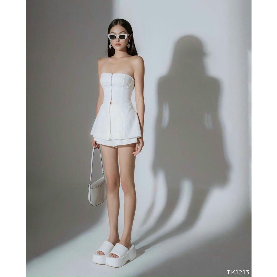 LEM SET - Set áo ống dây kéo sang chảnh, chất liệu cotton mịn, phong cách cá tính, hàng thiết kế lên form chuẩn như hình