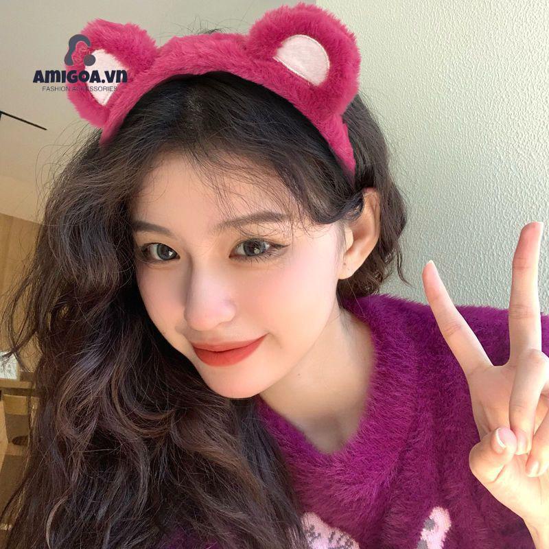 ✨✨Băng Đô Cài Tóc Rửa Mặt Hình Tai Gấu / Dâu Tây Bằng Lông Nhung Dễ Thương Xinh Xắn