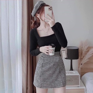 Chân váy dạ cao cấp, dang chữ a, kẻ sọc ca ro cá tính