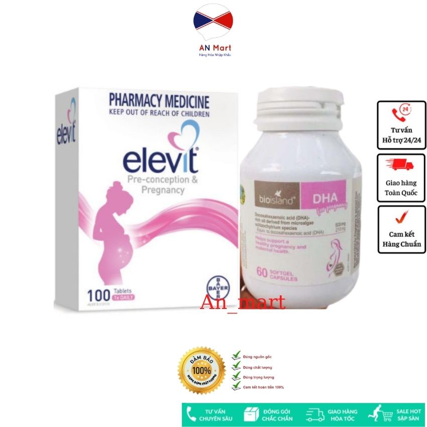 Vitamin tổng hợp cho bà bầu Bio Island DHA 60 viên và Elevit 100 viên . Hàng Chính Hãng Của Úc.