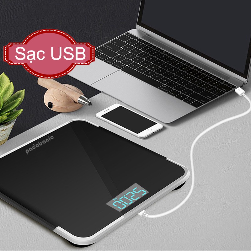 Cân Điện Tử Sạc USB Cân Sức Khỏe Gia Đình Chuẩn Xác Hiển Thị Nhiệt Độ Phòng Tặng Kèm Thước Dây