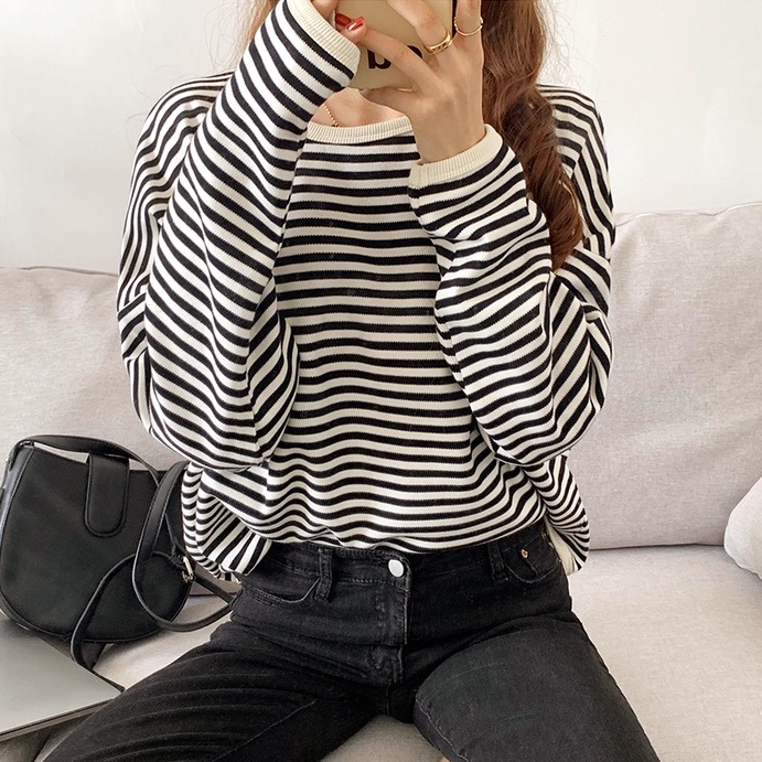 Áo Sweater Tay Rộng Kẻ Sọc Thời Trang Mùa Thu Cho Nữ 45746