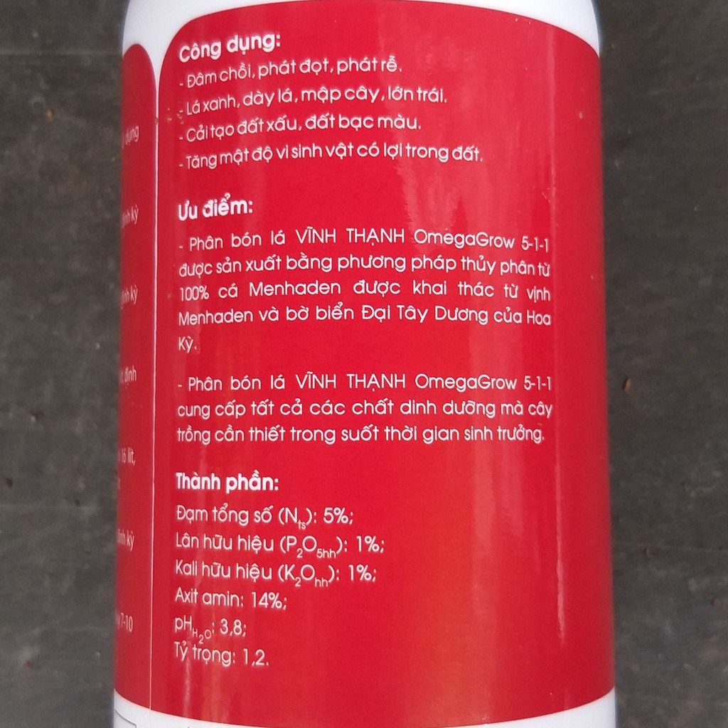 Phân Bón Lá Đạm Cá Đậm Đặc Nhập Khẩu Từ Mỹ (500ml), Omega Grow 5-1-1 chuyên dùng cho hoa hồng,cây kiểng,rau màu...