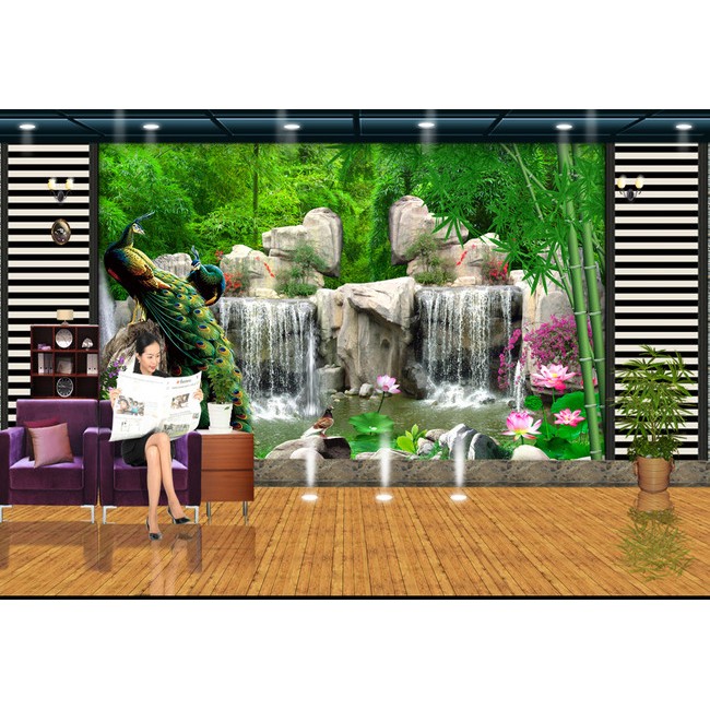 Tranh dán tường 3D tranh trang trí công và thác nước BINBIN PT30