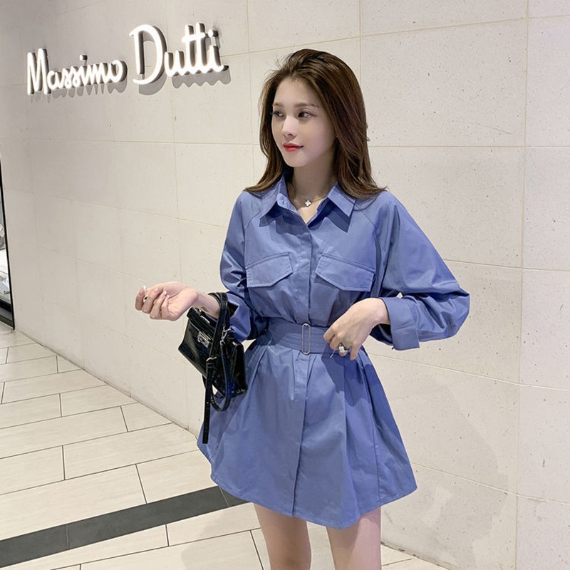 Đầm IELGY cổ polo thắt eo phong cách Hàn Quốc cho nữ