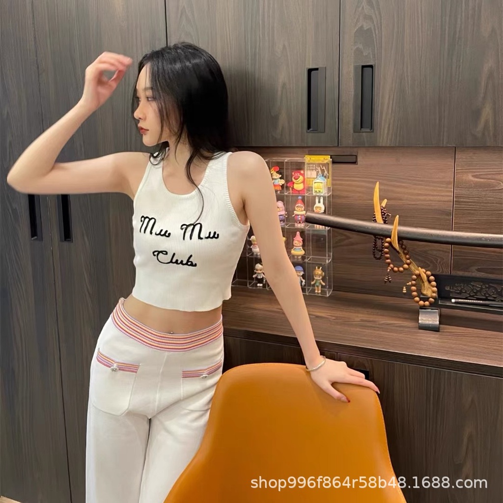 Áo 3 lỗ thêu miu miu nữ - Áo body dáng cộc phong cách vintage màu ĐEN | TRẮNG cá tính ulzzang