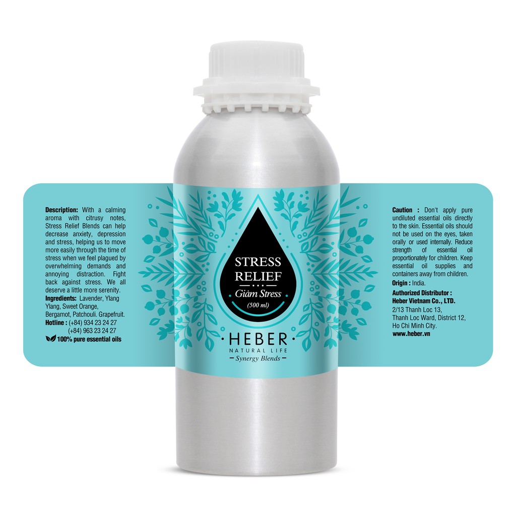 (Chai 500ml/1000ml)Tinh Dầu Giảm Stress Stress Relief Blend Heber Natural Life Cao Cấp Nhập Khẩu Thiên Nhiên Nguyên Chất