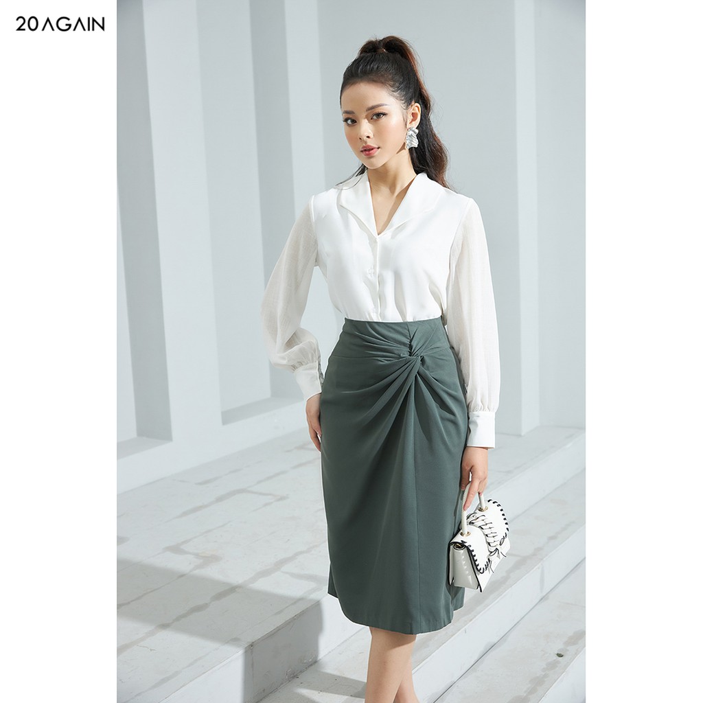 Áo sơ mi nữ 92WEAR công sở đủ màu phối tay voan ASA1328