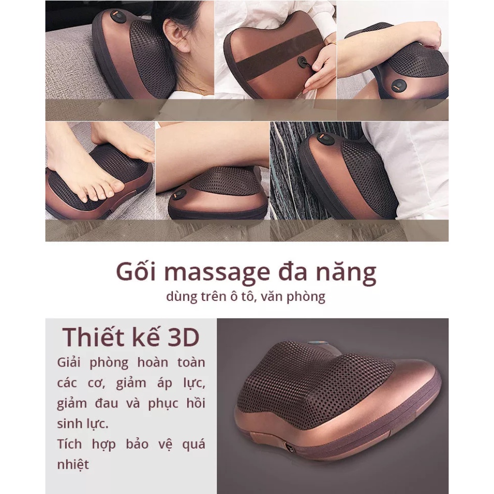 Gối massage cổ vai gáy hồng ngoại 8 bi Hàn Quốc, máy massage toàn thân giúp giảm đau mỏi vai gáy, bảo hành 12 tháng