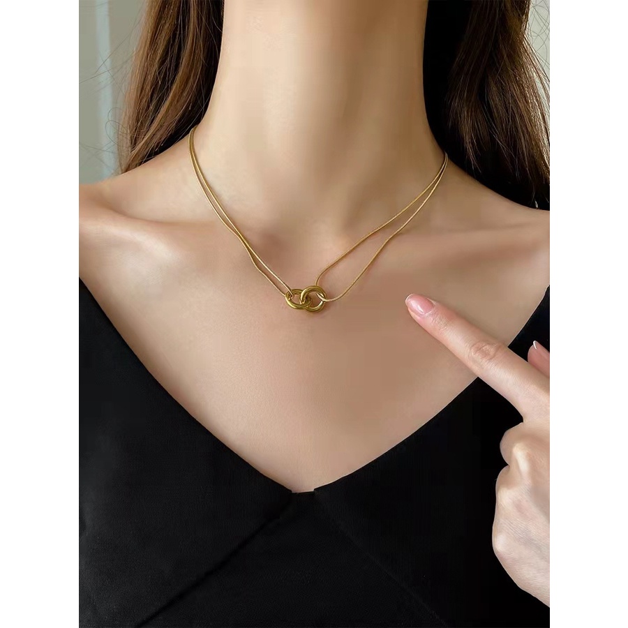 Vòng cổ thép titan mặt nhẫn đôi thời trang